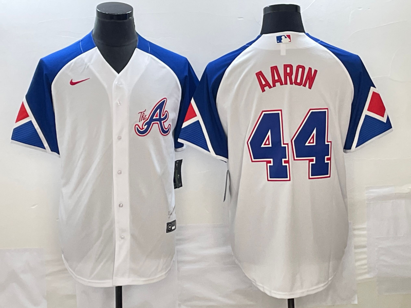 Men's Atlanta Braves Hank Aaron #44 White 2023 City Connect Jersey